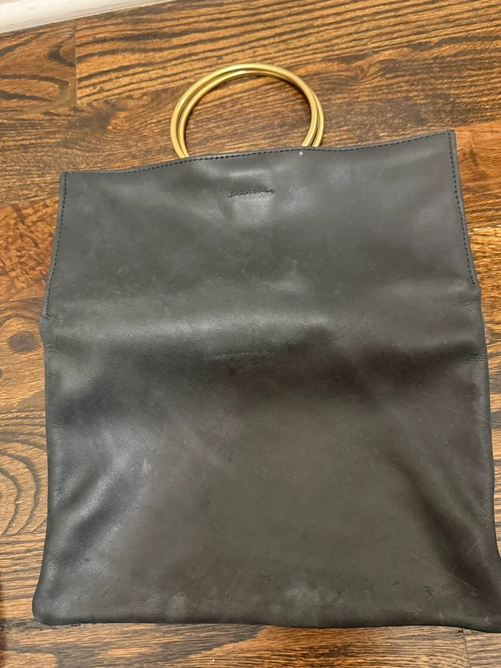 Parker Clay Black Leather Clutch with Gold Ring Handles (dust bag included)